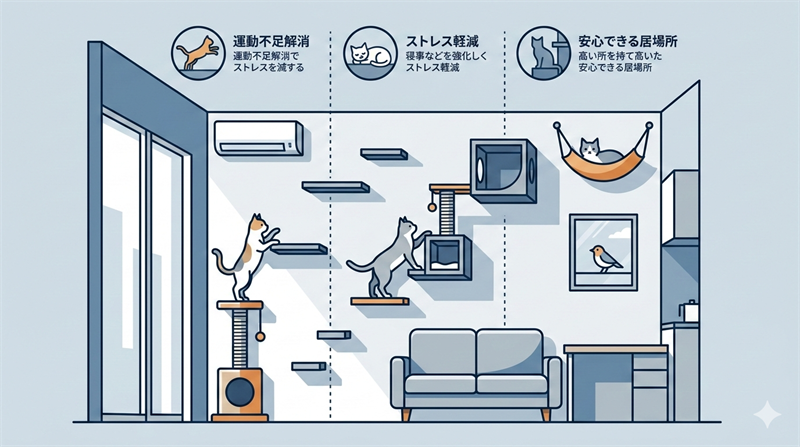1Kでも猫は幸せ！狭い部屋でストレスを溜めない「縦の空間」術