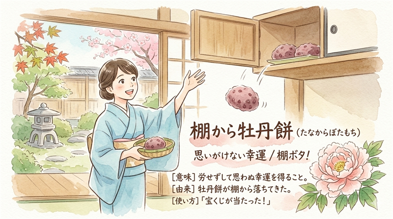 「棚から牡丹餅（たなぼた）」の意味は？由来は？使い方を例文で解説！